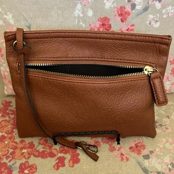 Lucky Brand Faux Leather Brown Small Pouch Zipper Bag, Make Up, Travel, Flat - Picture 3 of 11
